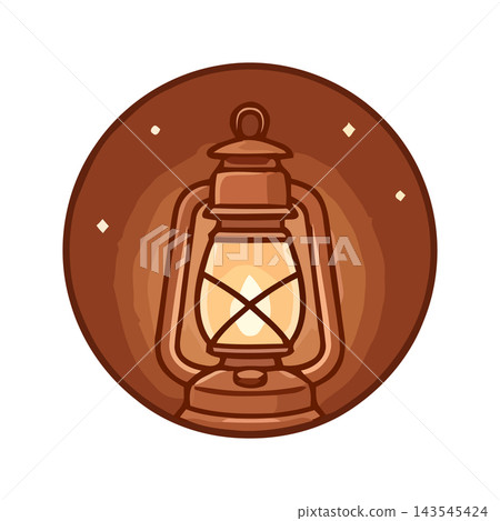 A vintage oil lantern glowing warmly, set against a circular, textured brown background with subtle starry accents. A vintage oil lantern glowing warmly, set against a circular, textured brown background with subtle starry accents. 143545424