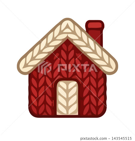Charming illustration of a house icon with a knitted texture in warm red and cream colors, symbolizing comfort and winter. Charming illustration of a house icon with a knitted texture in warm red and cream colors, symbolizing comfort and winter. 143545515