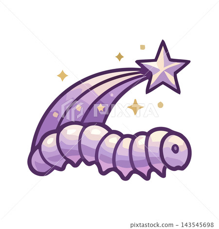 Charming illustration of a caterpillar morphing into a sparkling shooting star, symbolizing dreams and fantasy. 143545698