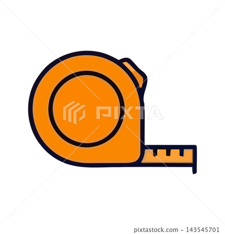 A simple, clean icon of an orange tape measure, representing measurement, tools, and DIY. A simple, clean icon of an orange tape measure, representing measurement, tools, and DIY. 143545701