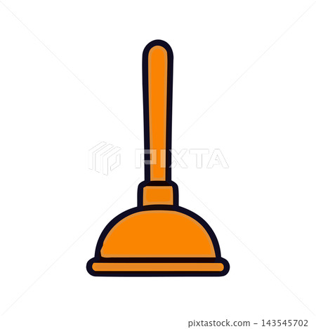 A clean orange plunger with a black handle, isolated on a white background. Ideal for plumbing and home maintenance. A clean orange plunger with a black handle, isolated on a white background. Ideal for plumbing and home maintenance. 143545702