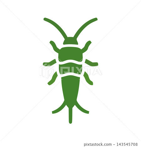 A stylized green icon of a silverfish, representing pest control and bugs. Simple vector graphic. 143545708
