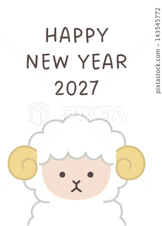 New Year's card template for the Year of the Sheep, 2027. Sheep, cute, vector, sheep 143545772