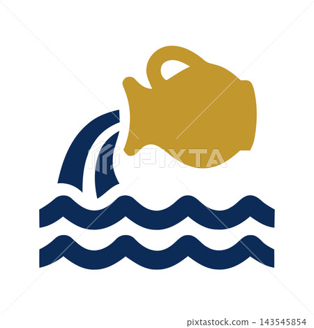 Aquarius zodiac sign symbol illustration, water bearer pouring liquid into blue waves. Aquarius zodiac sign symbol illustration, water bearer pouring liquid into blue waves. 143545854
