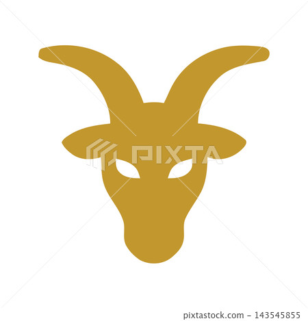 Stylized golden Capricorn zodiac symbol, representing a goat head with horns, on a white background. Astrology concept. Stylized golden Capricorn zodiac symbol, representing a goat head with horns, on a white background. Astrology concept. 143545855