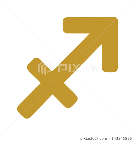 Golden Sagittarius zodiac sign symbol, representing the archer and horoscope constellation. Isolated on white. Golden Sagittarius zodiac sign symbol, representing the archer and horoscope constellation. Isolated on white. 143545856
