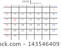 2028年1月簡易日曆 - 英文版星期 143546409
