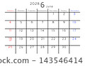 2028年簡易日曆 - 六月 - 英文版星期 143546414