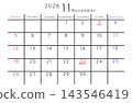 2028年11月簡易日曆 - 英文版星期 143546419