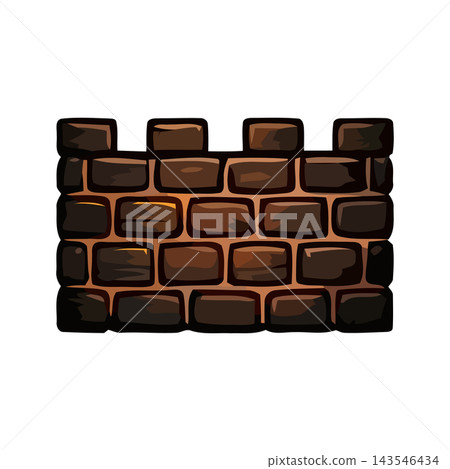 A sturdy, dark brown brick wall section with battlements, resembling a castle or fortification. A sturdy, dark brown brick wall section with battlements, resembling a castle or fortification. 143546434