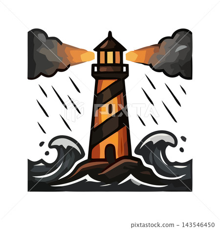 A vintage style illustration of a lighthouse on a rocky outcrop in the sea during a storm. A vintage style illustration of a lighthouse on a rocky outcrop in the sea during a storm. 143546450