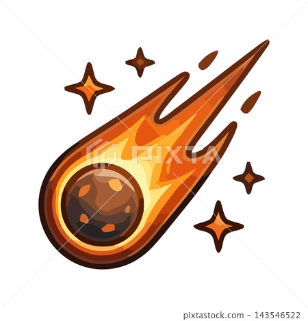 A detailed illustration of a fiery comet with a glowing tail, set against a dark background with sparkling stars. A detailed illustration of a fiery comet with a glowing tail, set against a dark background with sparkling stars. 143546522