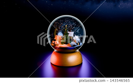 Christmas winter village scene inside snow globe. 3d render Christmas winter village scene inside snow globe. 3d render 143546565