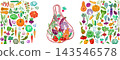 Editable vegetable collection with assorted produce 143546578