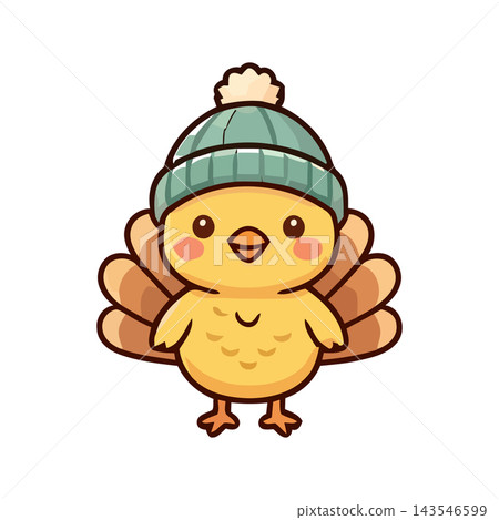 Adorable cartoon baby turkey chick with a winter hat, perfect for autumn or holiday themes. Adorable cartoon baby turkey chick with a winter hat, perfect for autumn or holiday themes. 143546599