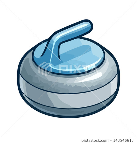 Simple cartoon illustration of a curling stone, a gray granite rock with a blue handle, isolated on white. Simple cartoon illustration of a curling stone, a gray granite rock with a blue handle, isolated on white. 143546613