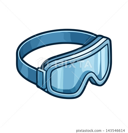 A cartoon illustration of a pair of blue ski goggles with a white strap, isolated on a white background. A cartoon illustration of a pair of blue ski goggles with a white strap, isolated on a white background. 143546614