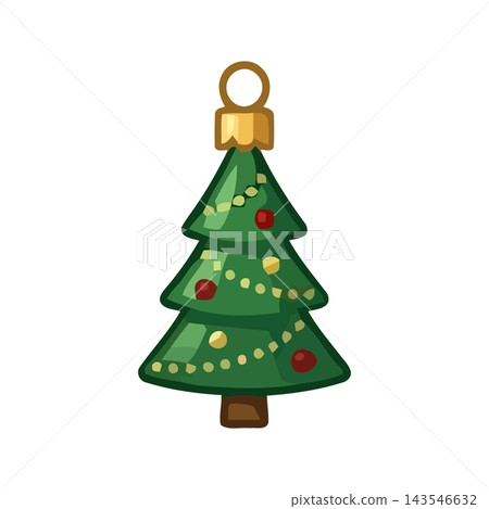 A charming cartoon-style Christmas tree ornament, perfect for holiday designs and decorations. 143546632