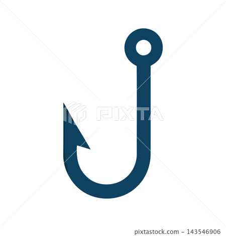 A clean, minimalist illustration of a dark blue fishing hook. Isolated on a white background, symbolizing angling and outdoor activities. A clean, minimalist illustration of a dark blue fishing hook. Isolated on a white background, symbolizing angling and outdoor activities. 143546906