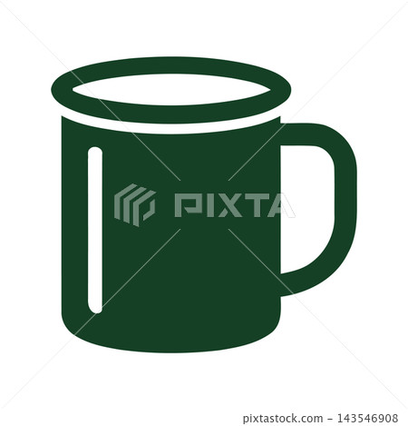 Simple vector illustration of a green enamel camping mug, perfect for outdoor themes and travel. Simple vector illustration of a green enamel camping mug, perfect for outdoor themes and travel. 143546908