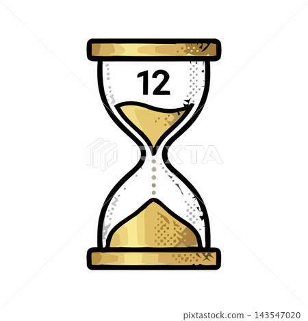 Stylized hourglass showing sand flowing, with '12' indicating a time limit or countdown. 143547020