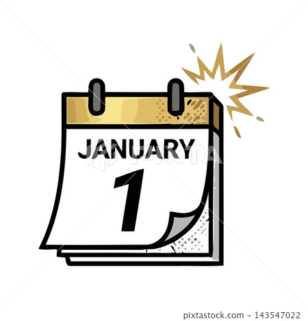 Iconic calendar page illustration for January 1st, symbolizing the start of a new year and fresh beginnings. Iconic calendar page illustration for January 1st, symbolizing the start of a new year and fresh beginnings. 143547022
