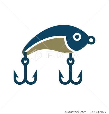 Illustration of a fishing lure with two treble hooks, isolated on a white background. Represents fishing and outdoor activities. 143547027
