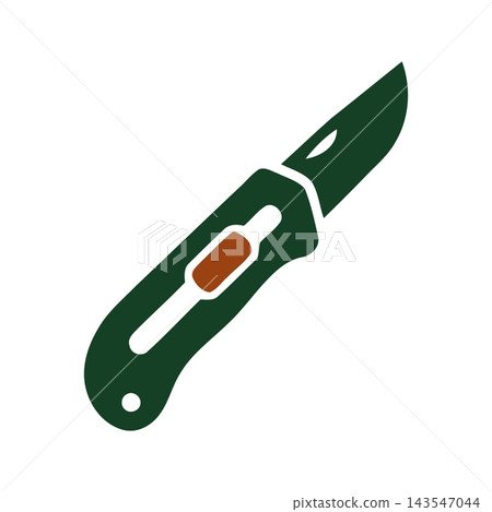 A simple illustration of a folding pocket knife, rendered in green and brown. 143547044