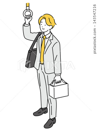 Illustration of a male office worker buying a cake and taking the train home. Illustration of a male office worker buying a cake and taking the train home. 143547216