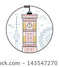 Red Town Hall Tower Berlin Landmark Line Icon 143547270