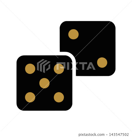 Two black dice with gold pips, one showing five and the other one, isolated on white. Two black dice with gold pips, one showing five and the other one, isolated on white. 143547502