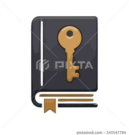 An illustrated open book with a golden key symbol on its cover, representing knowledge, secrets, and access. An illustrated open book with a golden key symbol on its cover, representing knowledge, secrets, and access. 143547794