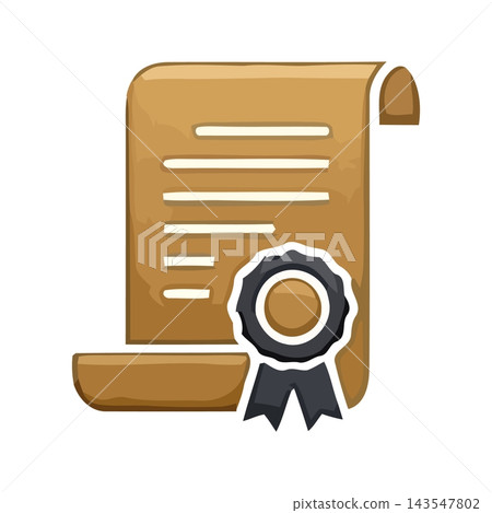 A stylized illustration of a certificate or diploma scroll tied with a ribbon and wax seal, symbolizing accomplishment. 143547802