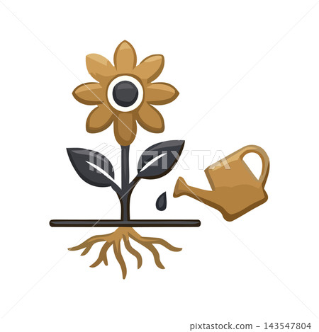 Illustration of a plant growing, symbolizing gardening, growth, and nurturing with a watering can. Illustration of a plant growing, symbolizing gardening, growth, and nurturing with a watering can. 143547804