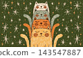 Four adorable hand drawn cats stacked vertically in the center 143547887
