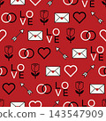 Abstract geometric love's symbol seamless pattern on red background modern retro style square template. 143547909