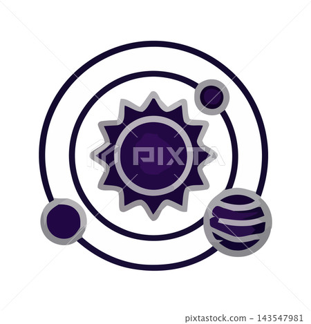 Stylized icon representing the solar system with a sun and planets in orbit. Cosmic and science-themed graphic. Stylized icon representing the solar system with a sun and planets in orbit. Cosmic and science-themed graphic. 143547981