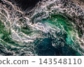 Blue waves of water of the river and the sea meet each other during high tide and low tide. 143548110
