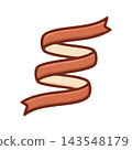 A decorative, curled ribbon banner with a swirling design in brown and cream, isolated on a white background. 143548179