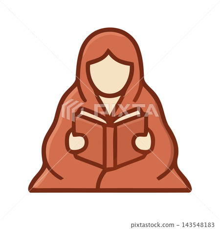 Illustration of a person wrapped in a warm blanket, engrossed in reading a book. Symbolizes comfort, knowledge, and leisure. Illustration of a person wrapped in a warm blanket, engrossed in reading a book. Symbolizes comfort, knowledge, and leisure. 143548183