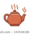 A stylized illustration of a terracotta teapot emitting steam, symbolizing hot beverages and warmth. 143548186