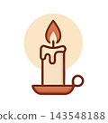 Stylized illustration of a lit candle in a vintage holder, emitting a soft, warm glow against a muted background. 143548188
