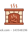 Stylized illustration of a warm, inviting fireplace with glowing embers and rising smoke, perfect for cozy home themes. 143548196