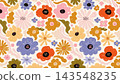 A restrained neutral color retro floral illustration inspired by 1970s 143548235