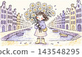 Charming children s picture book illustration of a smiling little girl with short brown hair and rosy cheeks 143548295