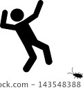 Pictogram of a person startled by a cockroach, black silhouette, transparent background. 143548388
