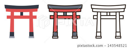 鳥居新年插畫圖示(3種類型)(可愛、簡約、向量) 鳥居新年插畫圖示(3種類型)(可愛、簡約、向量) 143548521