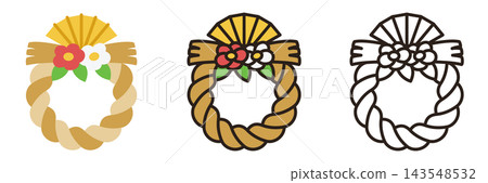 Shimenawa (New Year's decoration) illustration icons (3 types) (cute, simple, vector) Shimenawa (New Year's decoration) illustration icons (3 types) (cute, simple, vector) 143548532