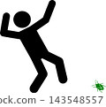 Pictogram of a person startled by a stink bug; black silhouette, transparent background. 143548557