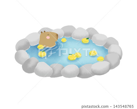 Winter solstice image illustration: A capybara soaking in a yuzu bath Winter solstice image illustration: A capybara soaking in a yuzu bath 143548765